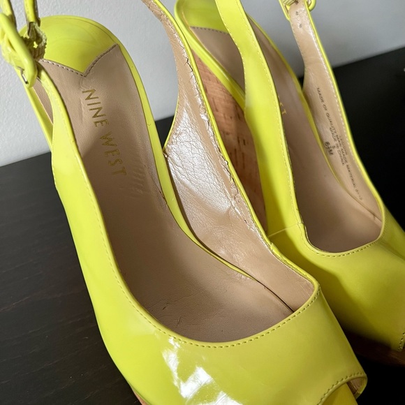 Nine West Neon Slingback Peep Toe Wedge Patent Leather Size - Picture 6 of 10